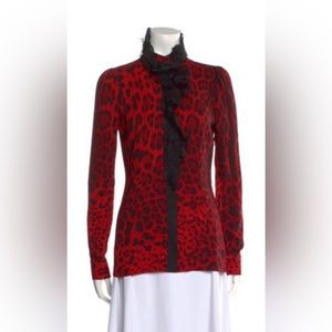 Dolce Gabbana Silk Animal Print Button Up Top, Shirt, Blouse, Size IT 40, US 4